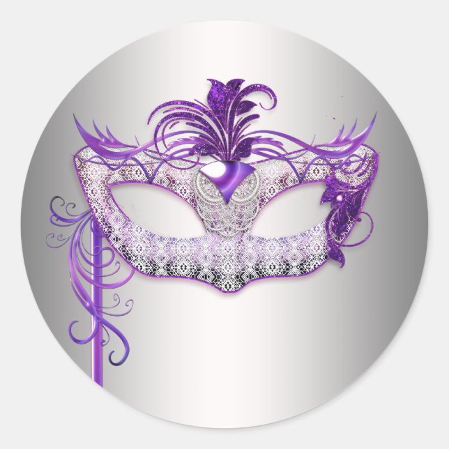 Autocollants de fête masquée Violet Argent (Devant)