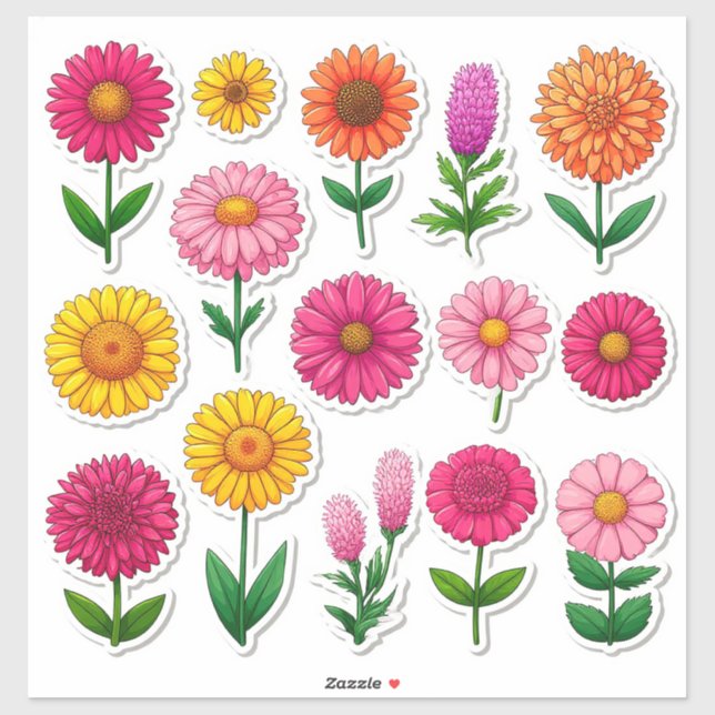 Autocollants de fleurs de dessin animé colorés (Feuille)