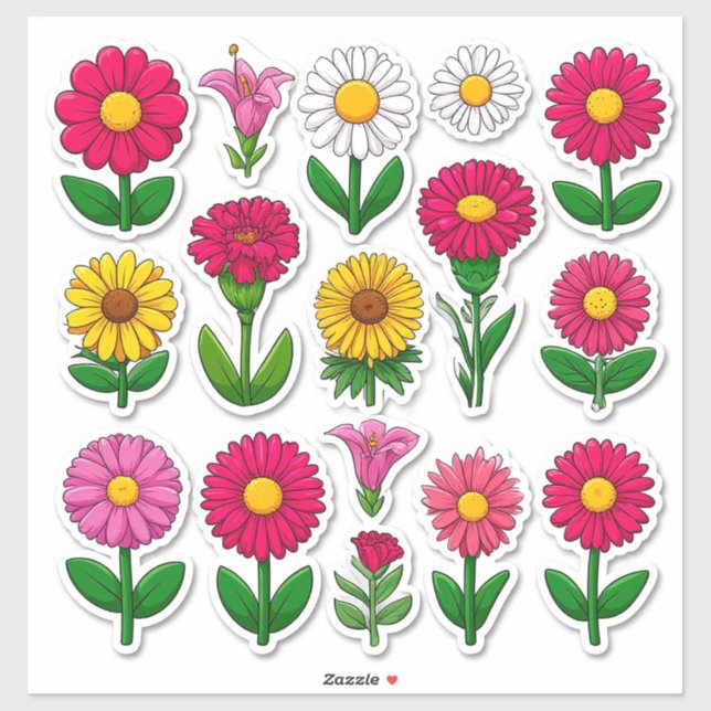 Autocollants de fleurs de dessin animé colorés (Feuille)