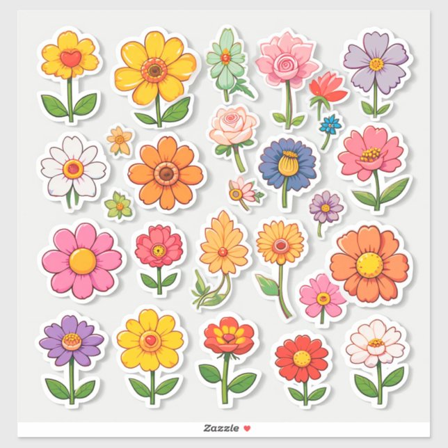 Autocollants de fleurs de dessin animé colorés (Feuille)