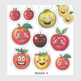 Autocollants de fruits et emoji Apple rouge joyeux