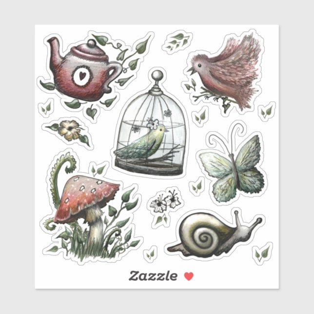 Autocollants de jardin Cottagecore fantaisistes -  (Feuille)