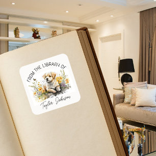 Autocollants de livre, plaque floral chien chiot