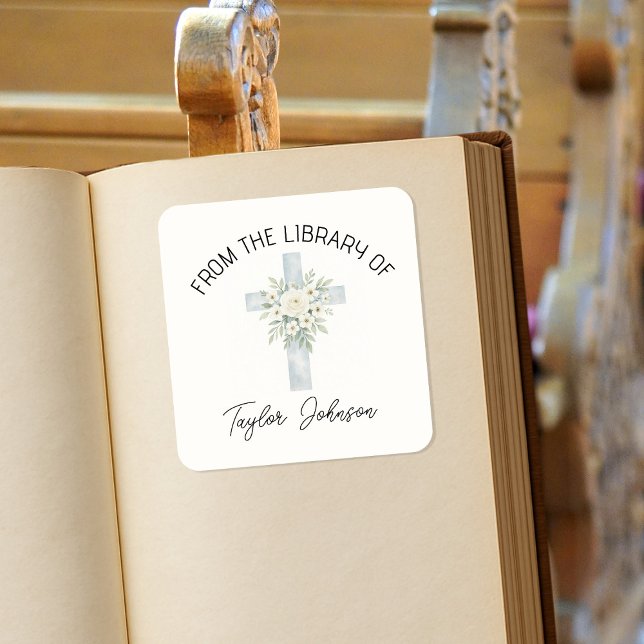 Autocollants de livres, bibliothèque croix florale (Créateur téléchargé)