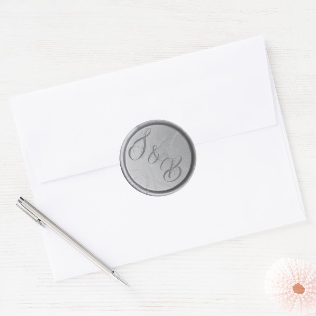 Autocollants de mariage à cire argentée avec monog (Enveloppe)