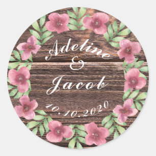Autocollants de mariage à écriture florale en bois