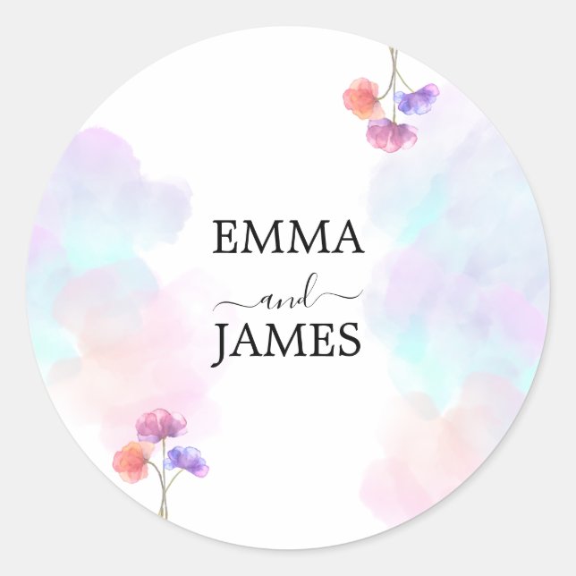 Autocollants de mariage à l'aquarelle rose et bleu (Devant)