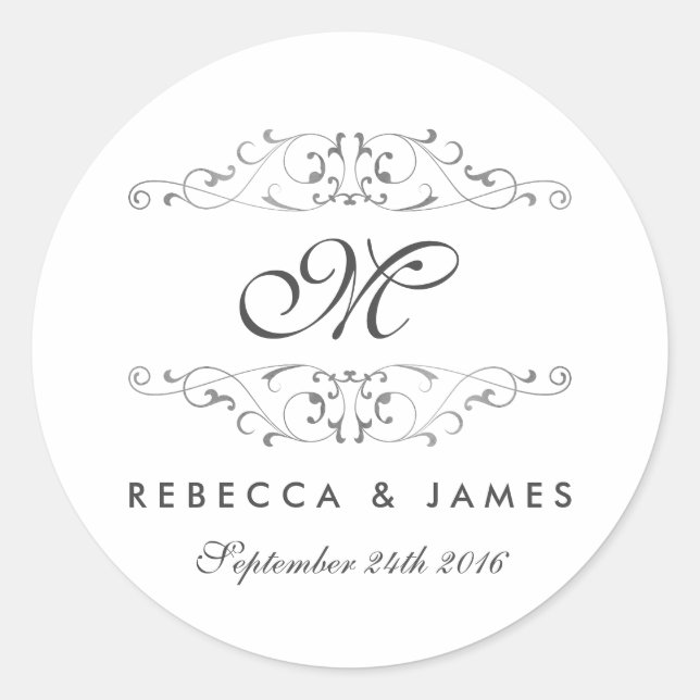 Autocollants de mariage à monogramme avec fioritur (Devant)