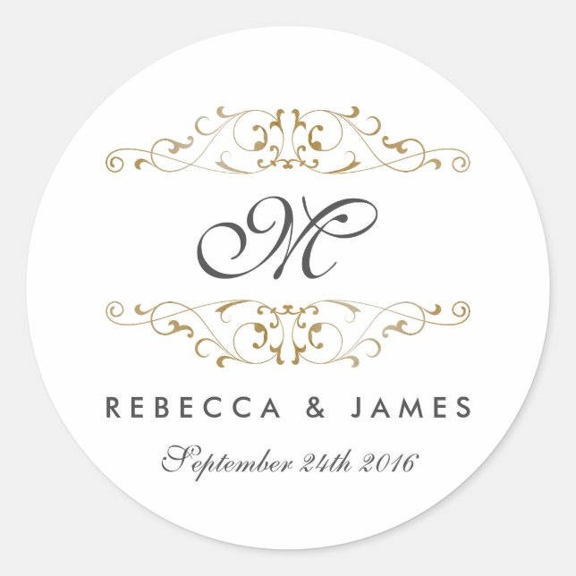 Autocollants de mariage à monogramme avec fioritur (Devant)