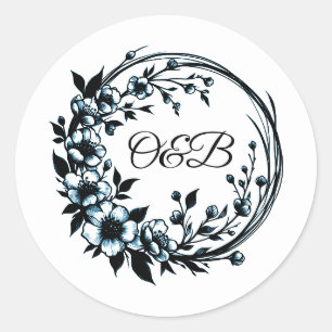 Autocollants de mariage à monogramme floral élégan