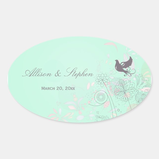 Autocollants de mariage Aqua, rose + gris à ressor (Devant)