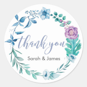 Autocollants de mariage bleu et violet Merci Flora