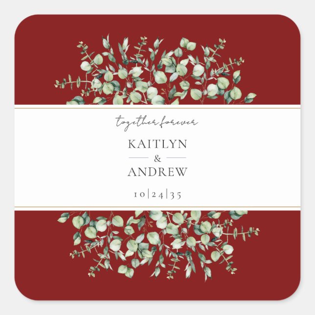 Autocollants de mariage Burgundy Eucalyptus Togeth (Devant)
