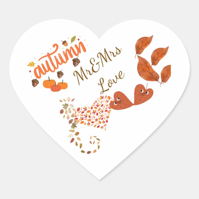 Autocollants de mariage coeur Mr & Mrs Love automn (Devant)