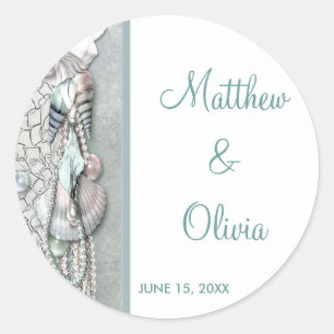 Autocollants de mariage de plage Coquilles de mer