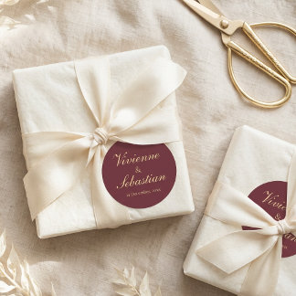Autocollants de mariage élégants script Bourgogne 