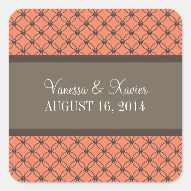 Autocollants de mariage en treillis orange (Devant)