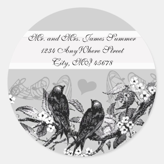 Autocollants de mariage Fleurs blanches Oiseaux Vi (Devant)