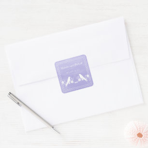 Autocollants de mariage floraux de lovebird pourpr