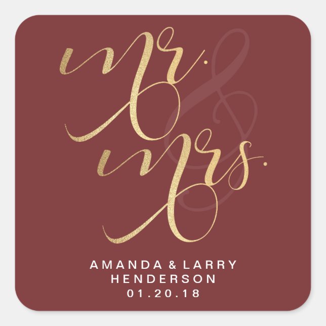 Autocollants de mariage M et Mme Fancy Gold (Devant)