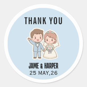Autocollants de mariage mignons bleu dessin animé