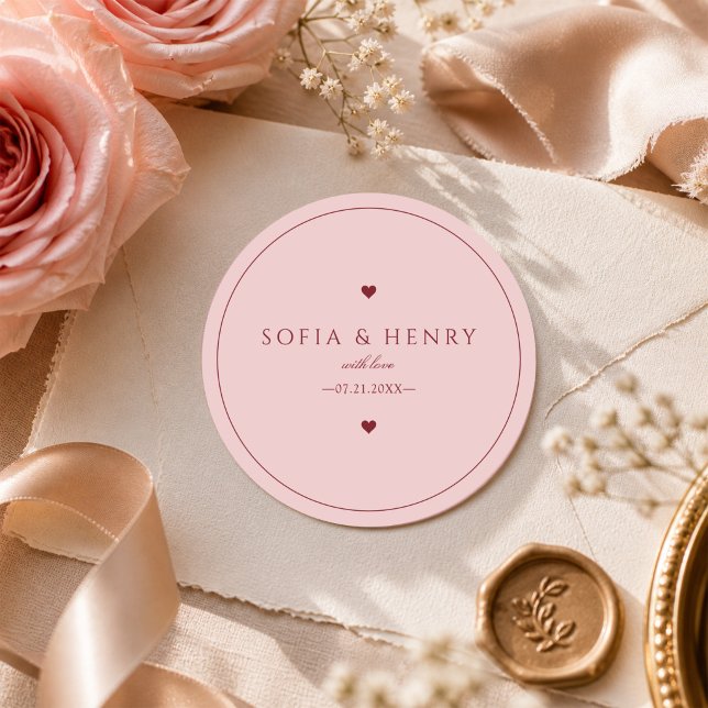 Autocollants de mariage minimalistes modernes rose (Créateur téléchargé)