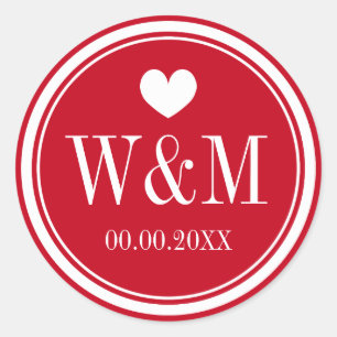 Autocollants de mariage monogrammés rouges et otar