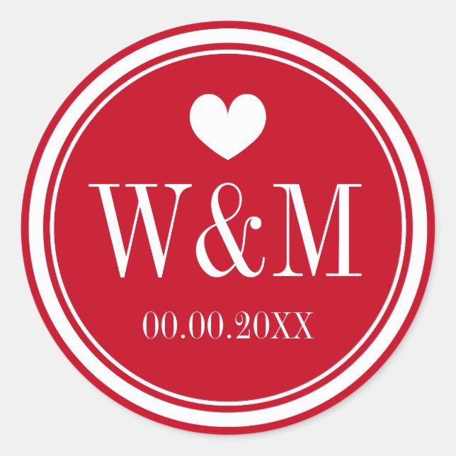 Autocollants de mariage monogrammés rouges et otar (Devant)