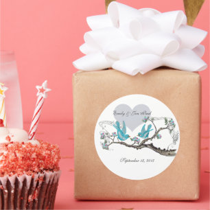 Autocollants de mariage Oiseaux Aqua Rose Chaud Am