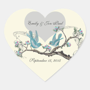 Autocollants de mariage oiseaux Aqua Rose Chaude V