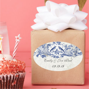 Autocollants de mariage Oiseaux Bleu Vintage