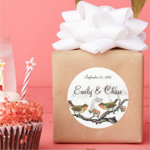Autocollants de mariage oiseaux vintage corail et