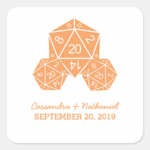 Autocollants de mariage orange D20 dés