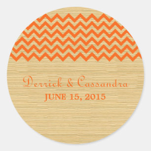 Autocollants de mariage Orange Rustique Chevron