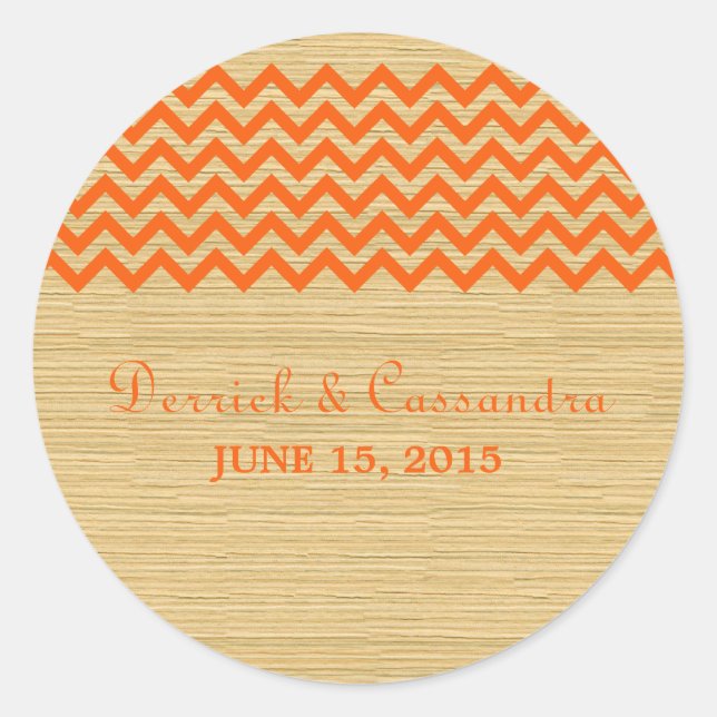Autocollants de mariage Orange Rustique Chevron (Devant)