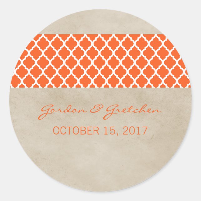 Autocollants de mariage Orange Rustique Quatrefoil (Devant)
