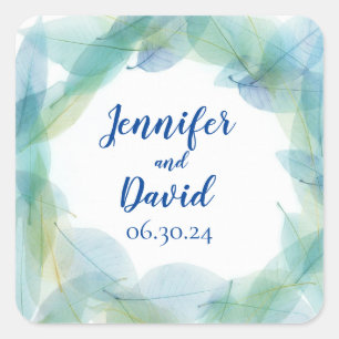 Autocollants de mariage personnalisés Blue Leaf De