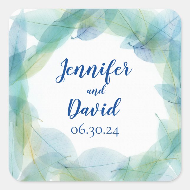 Autocollants de mariage personnalisés Blue Leaf De (Devant)