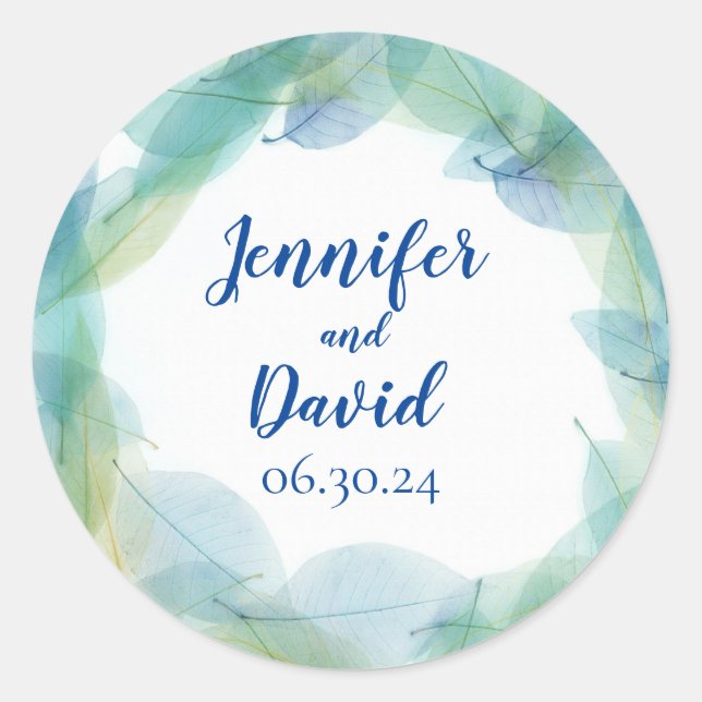 Autocollants de mariage personnalisés Blue Leaf De (Devant)