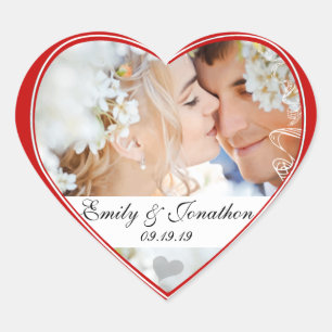 Autocollants de mariage photo à cœur rouge