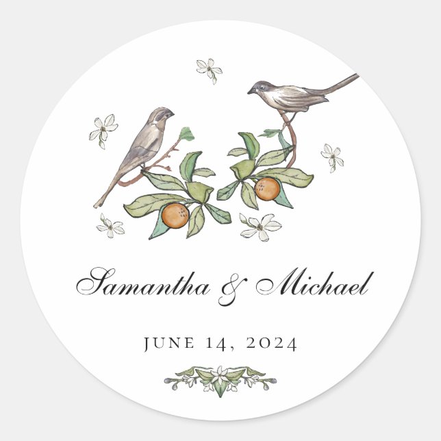 Autocollants de mariage pour oiseaux amoureux (Devant)
