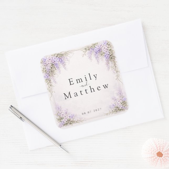 Autocollants de mariage Regency Wisteria Square (Enveloppe)