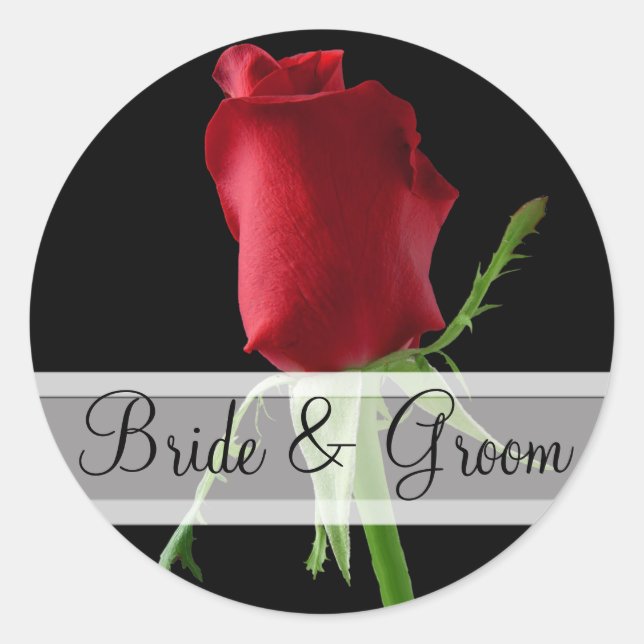 Autocollants de mariage Rose Rouge Élégante (Devant)