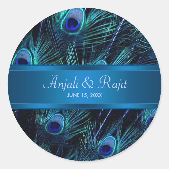 Autocollants de mariage Royal Blue Purple Peacock (Devant)