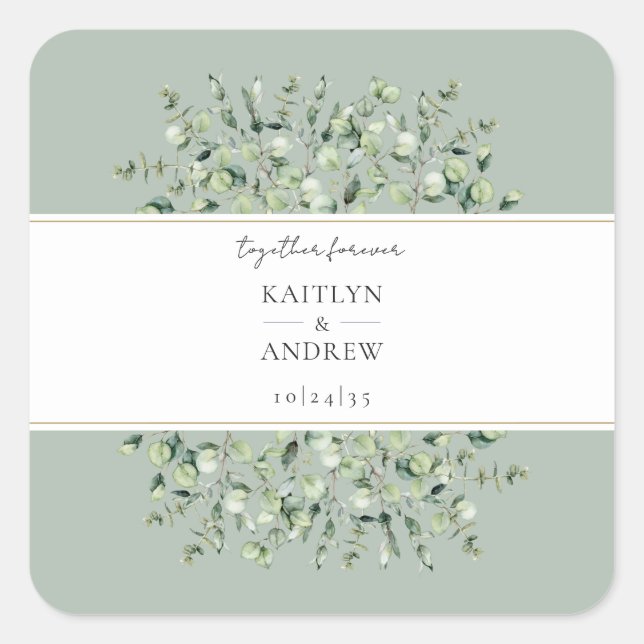 Autocollants de mariage Sage Green Eucalyptus Ense (Devant)