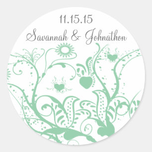 Autocollants de mariage Verre Vert Oiseaux Amoureu