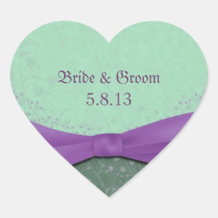 Autocollants de mariage verts et violets de printe