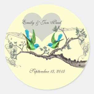 Autocollants de mariage vintage oiseaux Aqua & Ver