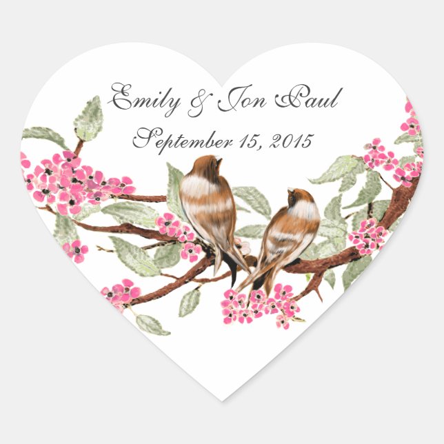 Autocollants de mariage vintage oiseaux fleur de c (Devant)