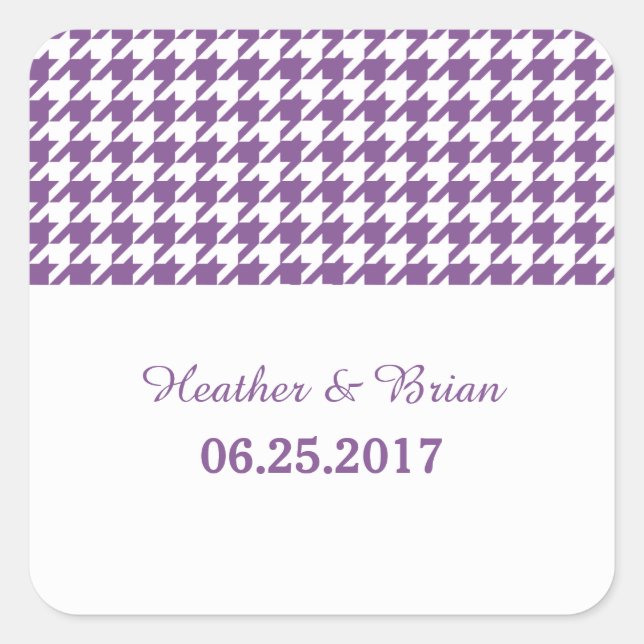 Autocollants de mariage violet Houndstooth (Devant)